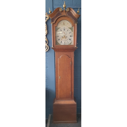 18 - Georgian Oak Grandfather clock with a painted face  H:216 x W:53cm