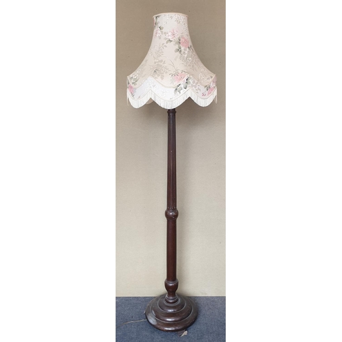 19 - Mahogany Standard Lamp & Shade, Height 195cm overall