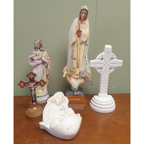 20 - Religious Items to include 2x Statues, 2x Cross & a Holy Water Font