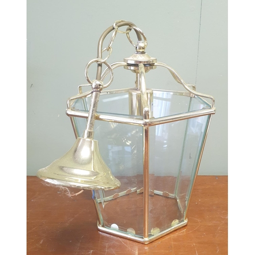 42 - Glass Paneled Brass Ceiling Light, H:27 x W:25 x D:22cm