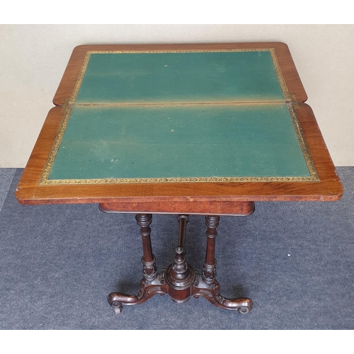 53 - Victorian Walnut Fold-Over Card Table, H:76 x W:90 x D:55cm