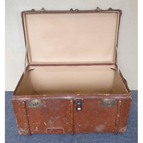 97 - Vintage Wooden Bound Travel Trunk, H:45 x W:90 x D:55cm