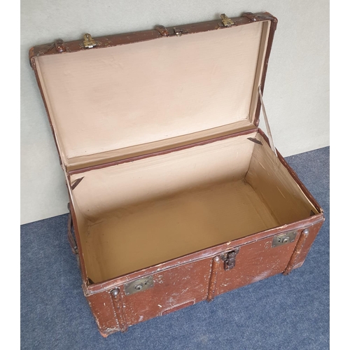 97 - Vintage Wooden Bound Travel Trunk, H:45 x W:90 x D:55cm