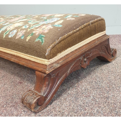 98 - Long Victorian Tapestry Fender Stool, Length 93 x Height 23cm