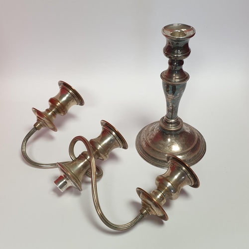 110 - Pair of Three Branch Silver Plate Candelabras, Height 30cm