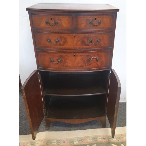 142 - Flame Mahogany Inlaid Cabinet with 2 over 2 Drawers & Two Door Cabinet. H:106 x W:61 x D:49cm