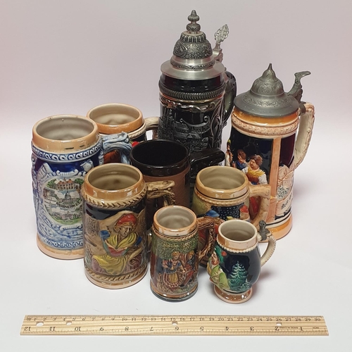 146 - Collection of Stoneware Beer Steins, 9pcs