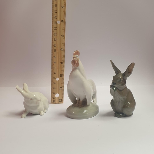 156 - Three Royal Copenhagen Porcelain Animals, Tallest 10cm High