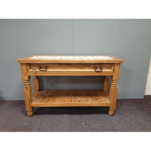 178 - Pine Tile Top Console Table, H:76 x W:120 x D:45cm