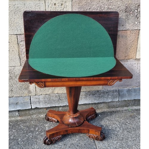 2 - Victorian Rosewood Fold Over Card Table with green biaze, H:75 x W:92 x D:90cm Fully Extended