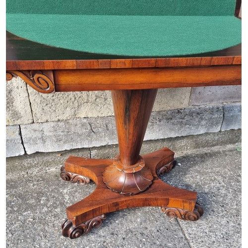 2 - Victorian Rosewood Fold Over Card Table with green biaze, H:75 x W:92 x D:90cm Fully Extended