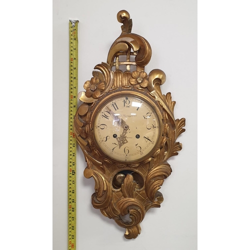 7 - Vintage Decorative Giltwood Wall Clock in French Style (untested) 60cm long x 30cm wide