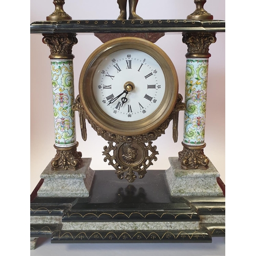 9 - French mantle clock with brass Corinthian pillars, 18th Century Style 42cm high x 27cm wide