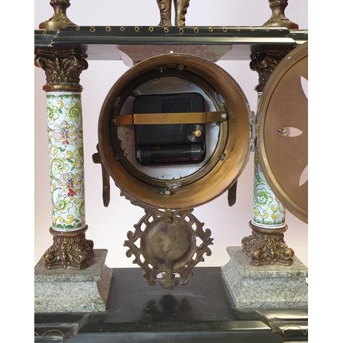 9 - French mantle clock with brass Corinthian pillars, 18th Century Style 42cm high x 27cm wide