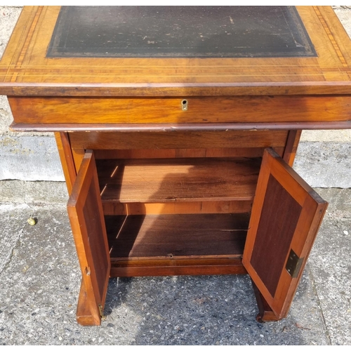 13 - Inlaid Mahogany Neat Leather Top Davenport