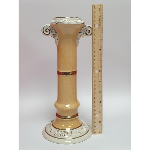 59 - Pair of Ceramic Candlesticks Cream and Gold, 28cm high