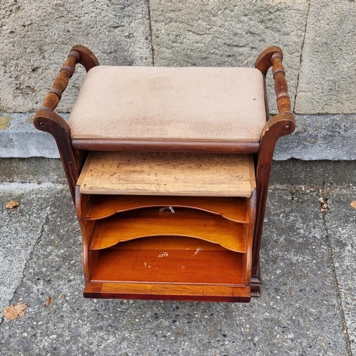 67 - Edwardian Piano Stool with Fall Front Music Cabinet. H:56 x W:54 x D:35cm