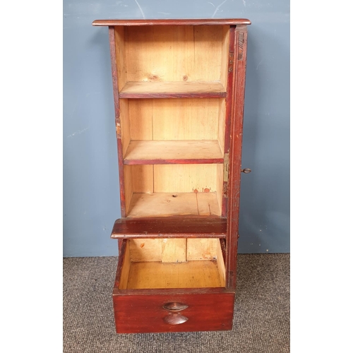 78 - Small Mahogany Table Top Cupboard with Painted Decoration. H:70 x W:30 x D:25cm