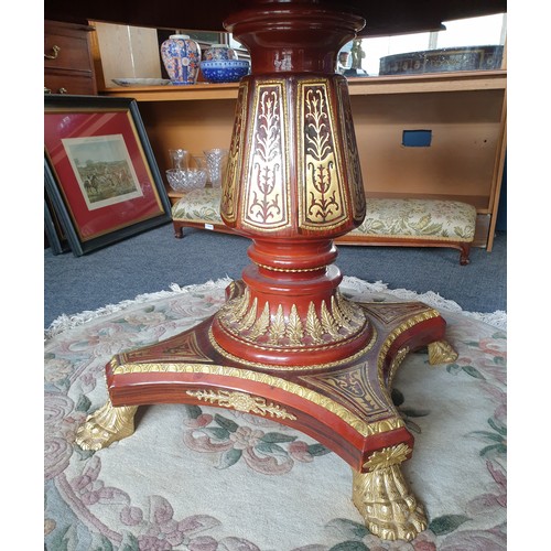 31 - Veneered & Simulated Boulle Marquetry Centre Table with Faceted Centre Column, Quatreform Base & Rai... 