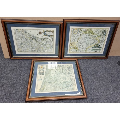 60 - Lot of 3x Large Framed Reproduction Maps, H:65 x W:78cm