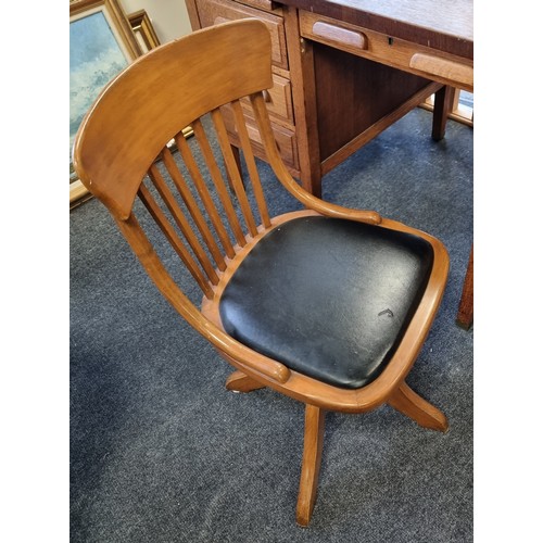 76 - Oak Swivel Office Chair with Leather Seat