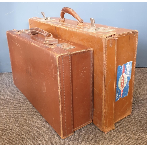 89 - Lot of  2x Vintage Leather Suitcases