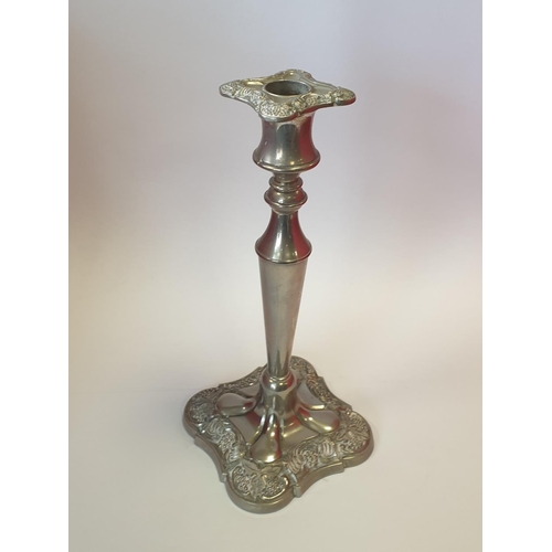 102 - Pair of Silver Plate Candlesticks, height 25cm