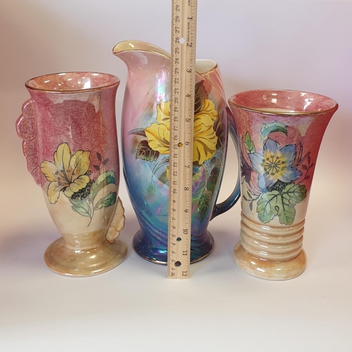 41 - Royal Winton Jug  and Kensingtonware Pair of Vases, (Jug - 25cm high)