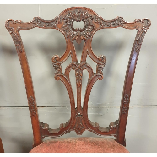 81 - Pair of Chippendale Style Real Leather Seat Chairs