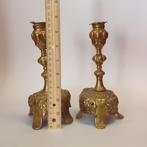 98 - Pair of Brass Candlesticks, 20cm high