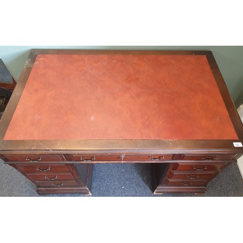 108 - Mahogany Pedestal Leather Top Desk, 77cm high x 123cm long x 73cm deep