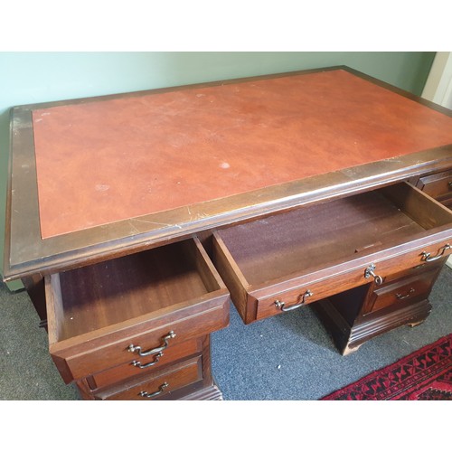 108 - Mahogany Pedestal Leather Top Desk, 77cm high x 123cm long x 73cm deep