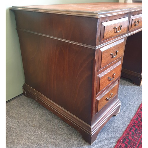 108 - Mahogany Pedestal Leather Top Desk, 77cm high x 123cm long x 73cm deep