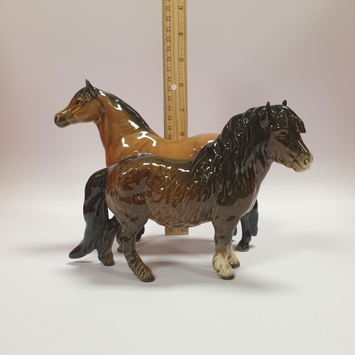 143 - Beswick  Dartmoor horse (16cm high) and  porcelain Shetland pony, 13cm tall.