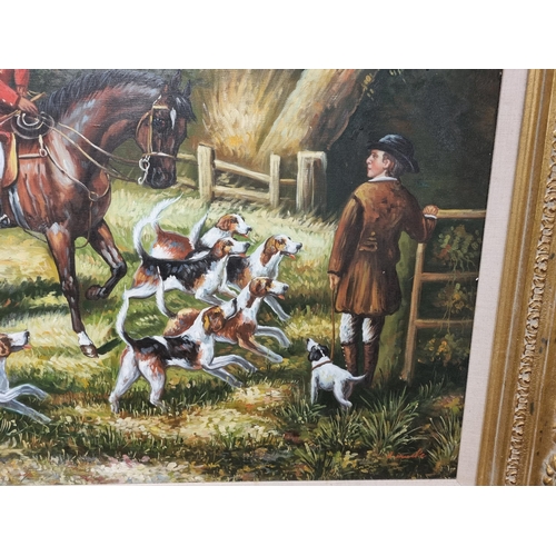 63 - Very Large oil on Canvas Hunting scene painting.  Frame Overall Measurement 154.5cm x 124.5cm.