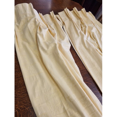 830 - Pair of French Pleat Yellow Self Embossed Curtains and one Tie back (measurements to follow),