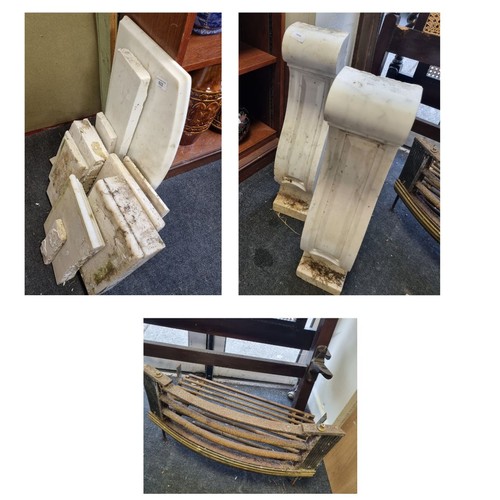 832 - Iron Fire Grate And Assorted Lot of Marble Fire Surround Pieces