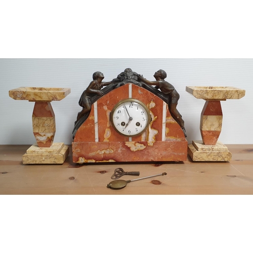 4 - Marble Art Deco Clock 3-piece Garniture Set