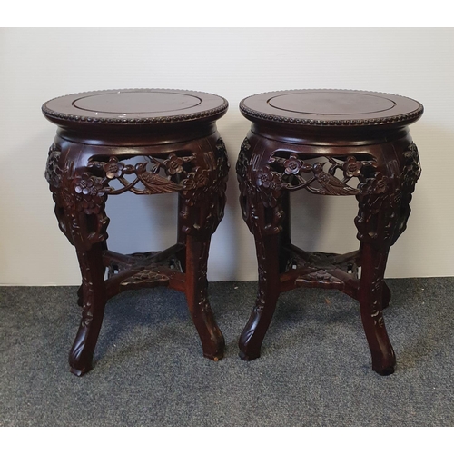 11 - Pair of late 19th century Carved Plant Stands, H:45 x D:37cm