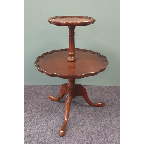 13 - Victorian Mahogany Two-Tiered Circular Occasional Table with Scalloped Edge on a Tripod Leg, H:75 x ... 