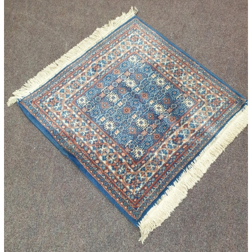 14 - Blue Ground Small Square Wool Rug with Fringing  80cm x 80