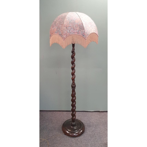 15 - Mahogany Barley-Twist Standard Lamp with Art Deco-style Shade, Height 160cm