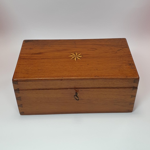 17 - Mahogany Storage Box, dove-tail joints and parquetry inlaid detail Caddy, 14 x 32 x 18cm