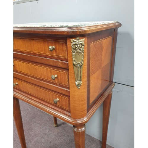 23 - Inlaid 3-Drawer Side Cabinet with Ormolu Mounts and Marble Top