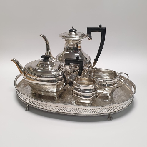 10 - 4 Piece EPNS Tea Set with Gallery Top Tray