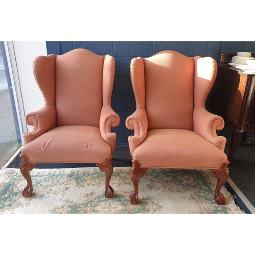 15 - Pair of Large Antique Queen Anne  wingback chairs