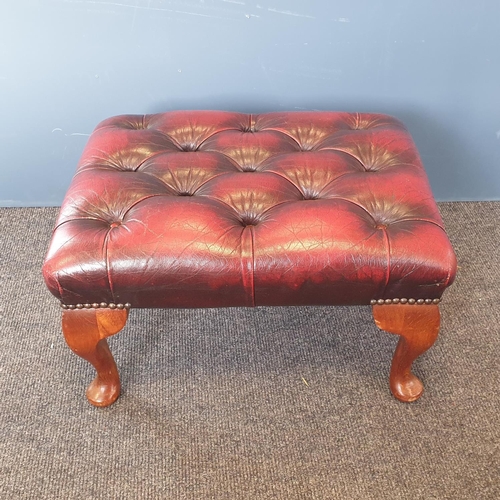 17 - Chesterfield Red Leather Footstool, H:30 x L:55 x W:40cm