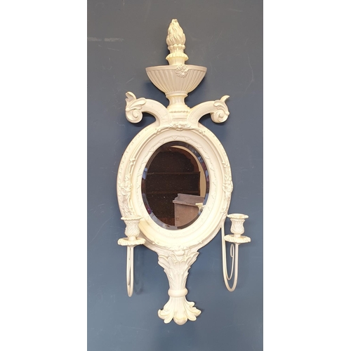27 - Decorative Cream Framed Wall Mirror with two candelabra. H:80 x W:32cm