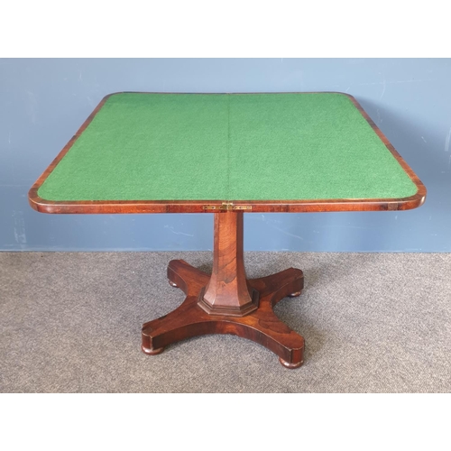 44 - Rosewood Fold Over Cardtable, newly covered top c. 1850