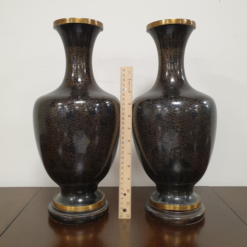 9 - Pair of 20th Century  Cloisonné Baluster Vases on Stands, Height 41cm